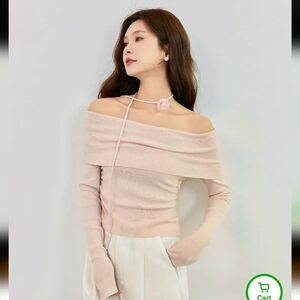 Elegant Off-Shoulder Pink Sweater S New